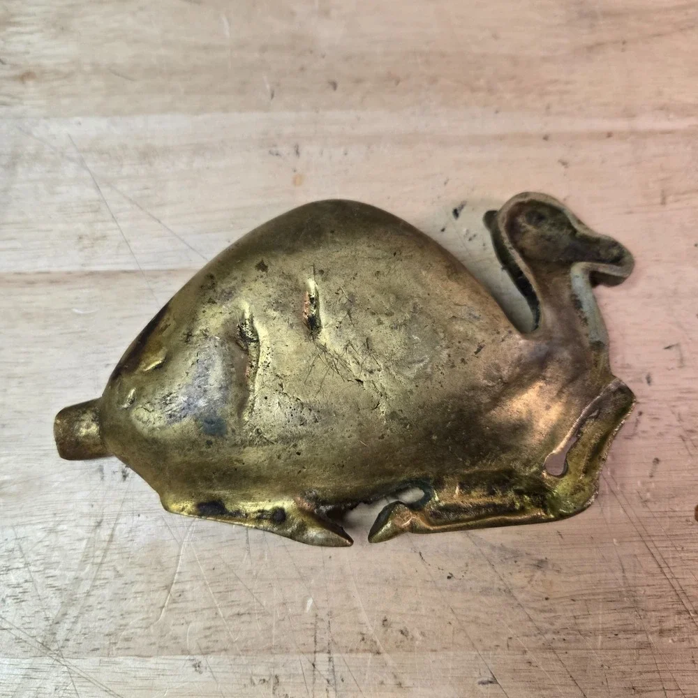 Vintage MCM Solid Brass Camel Ashtray/Trinket/Change Dish Etched Ornate